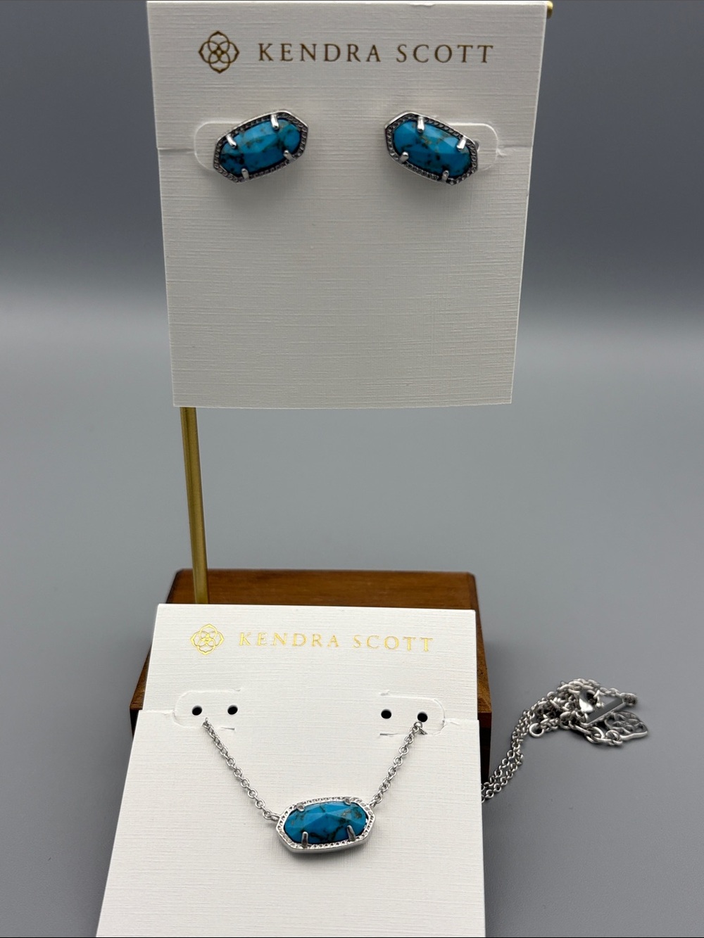 Kendra Scott Turquoise-Patterned Stone Silver Tone Necklace & Stud Earrings Set
